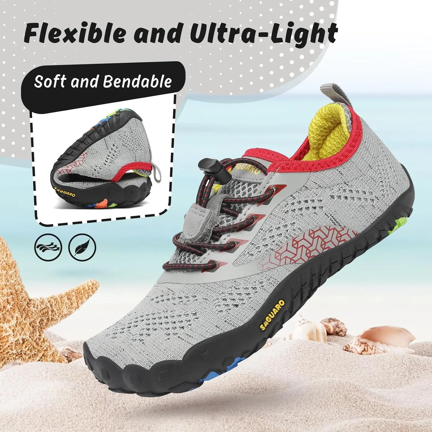 SAGUARO Kids' Barefoot Shoes Boys Girls Quick Dry Aqua Athletic Sneakers Lightweight Sport Footwear Toddler Water Shoes