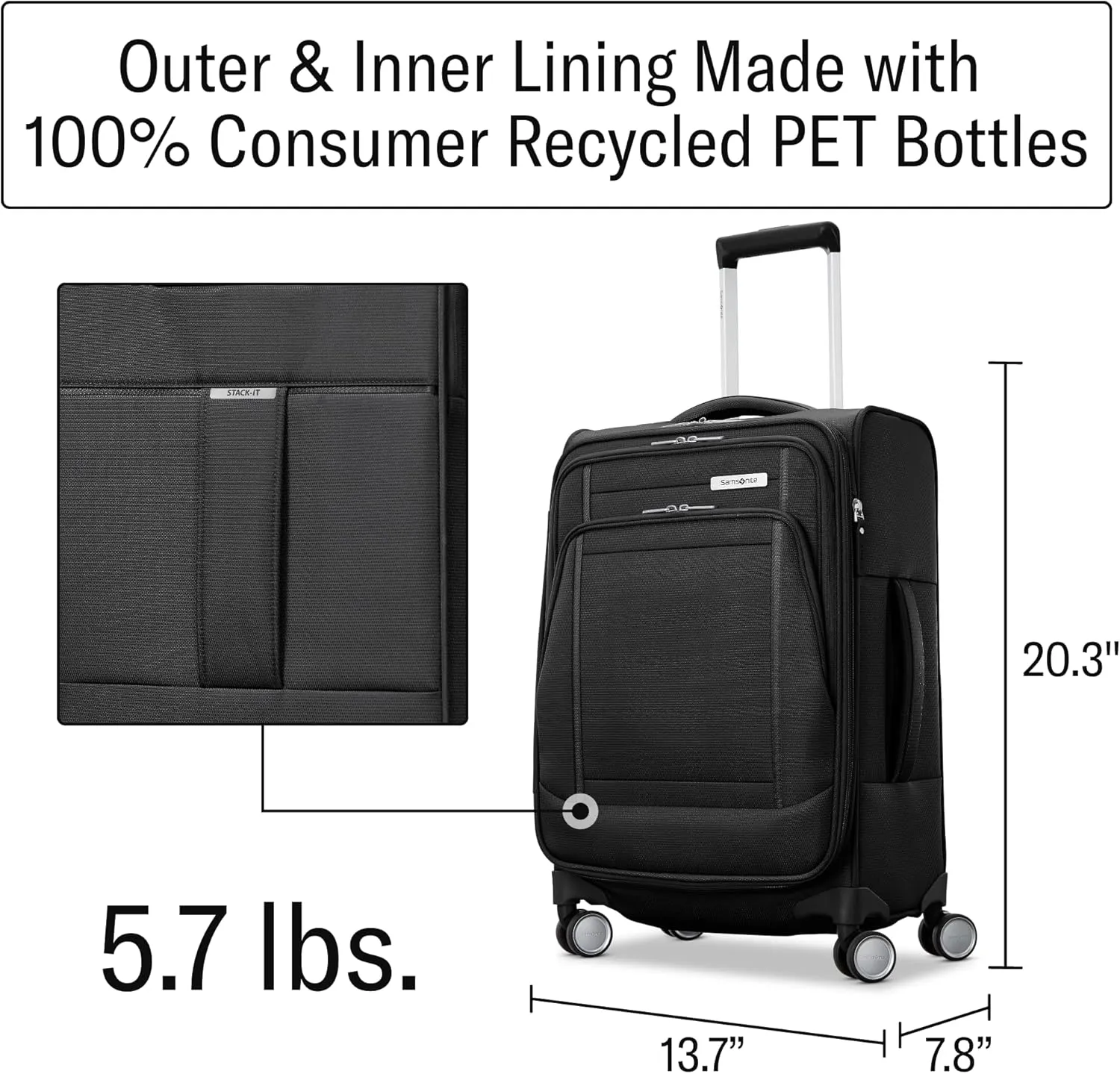 Samsonite UpLIFT 20" Lightweight Softside Carry-On Luggage with Spinner Wheels - Expandable - Airline-Approved, Polyester Soft Suitcase for Ultra Light Travel - Black