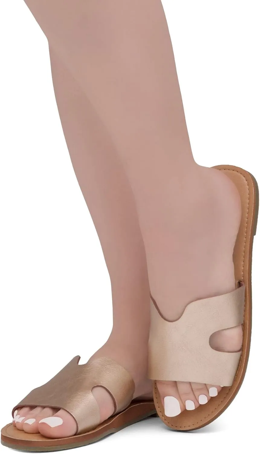 Shoe Land Women’s Flat Sandals – Comfortable Round Toe Casual Slides | Dressy Summer Mules with Cushioned Footbed | Travel, Beach & Everyday Slip-On Sandals 2025