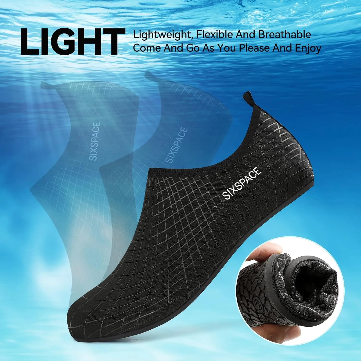 Sixspace Water Shoes for Women Men Aqua Socks Swim Shower Beach Barefoot Pool Quick-Dry Non Slip Lake Surf