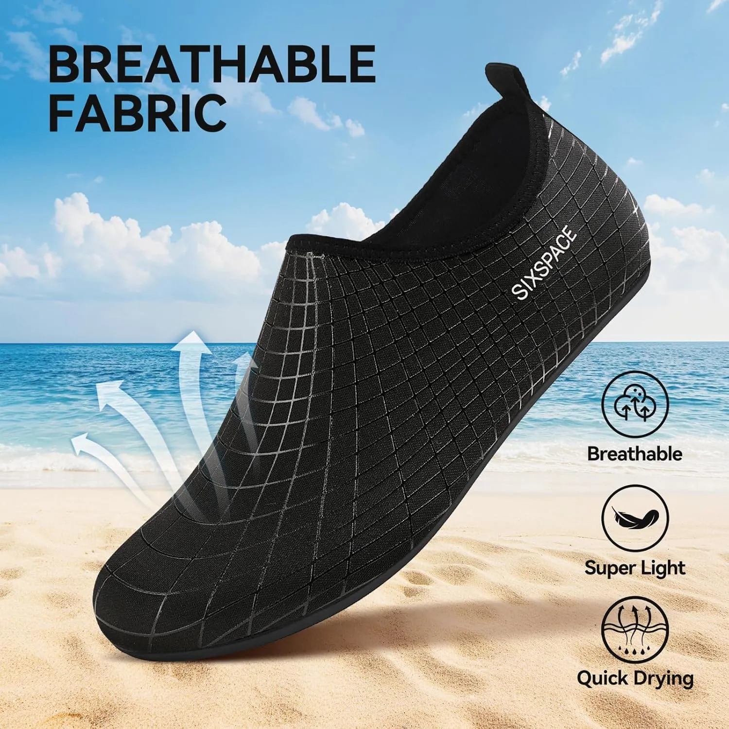 Sixspace Water Shoes for Women Men Aqua Socks Swim Shower Beach Barefoot Pool Quick-Dry Non Slip Lake Surf