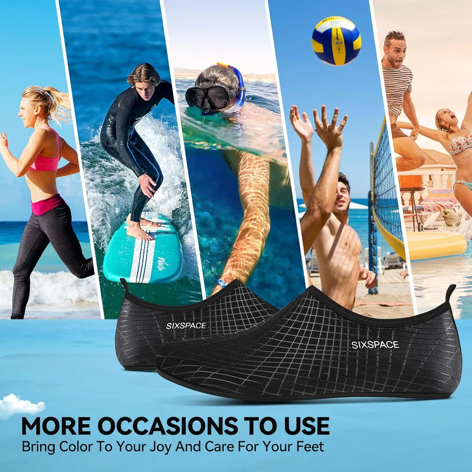 Sixspace Water Shoes for Women Men Aqua Socks Swim Shower Beach Barefoot Pool Quick-Dry Non Slip Lake Surf
