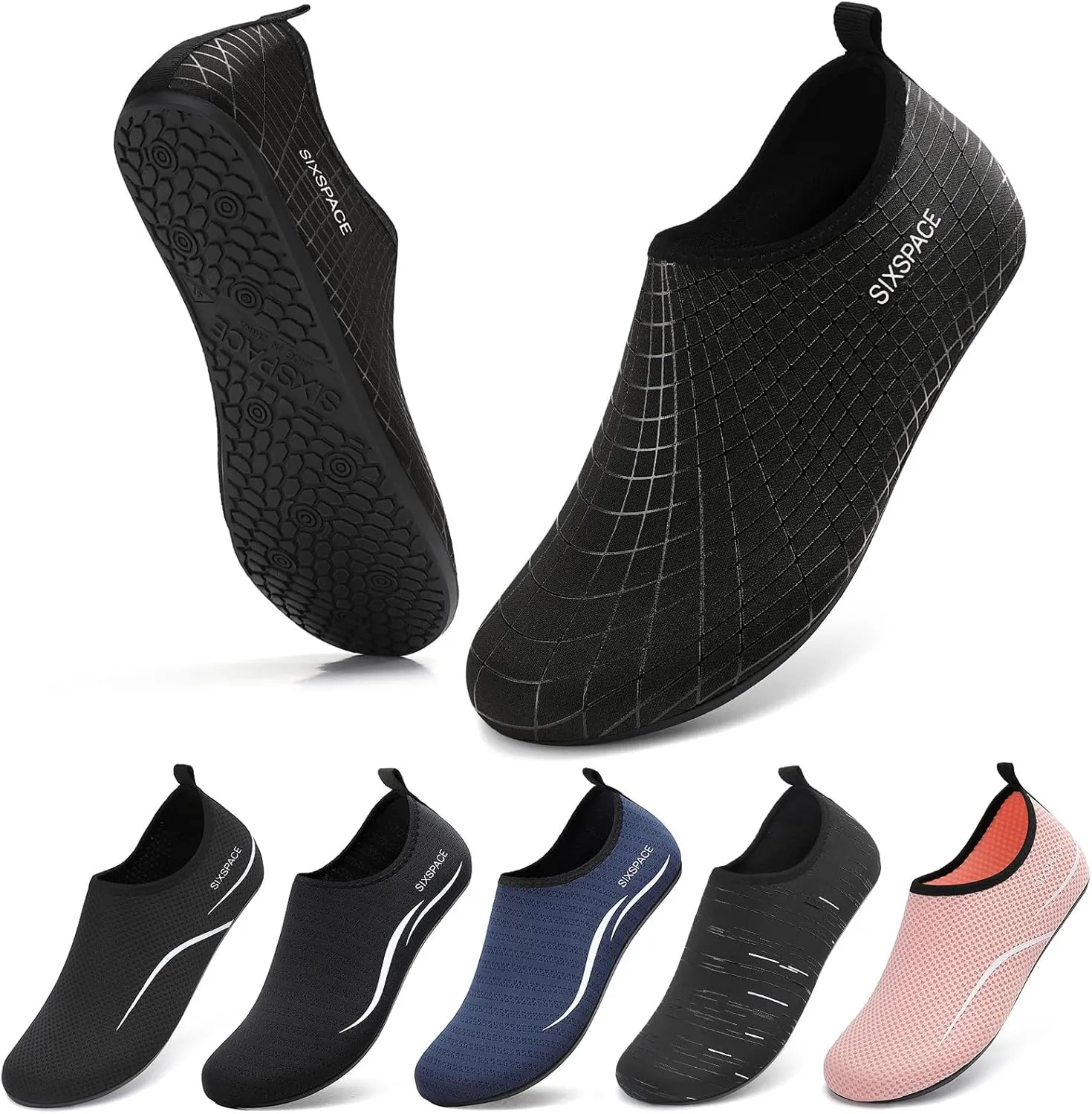 Sixspace Water Shoes for Women Men Aqua Socks Swim Shower Beach Barefoot Pool Quick-Dry Non Slip Lake Surf