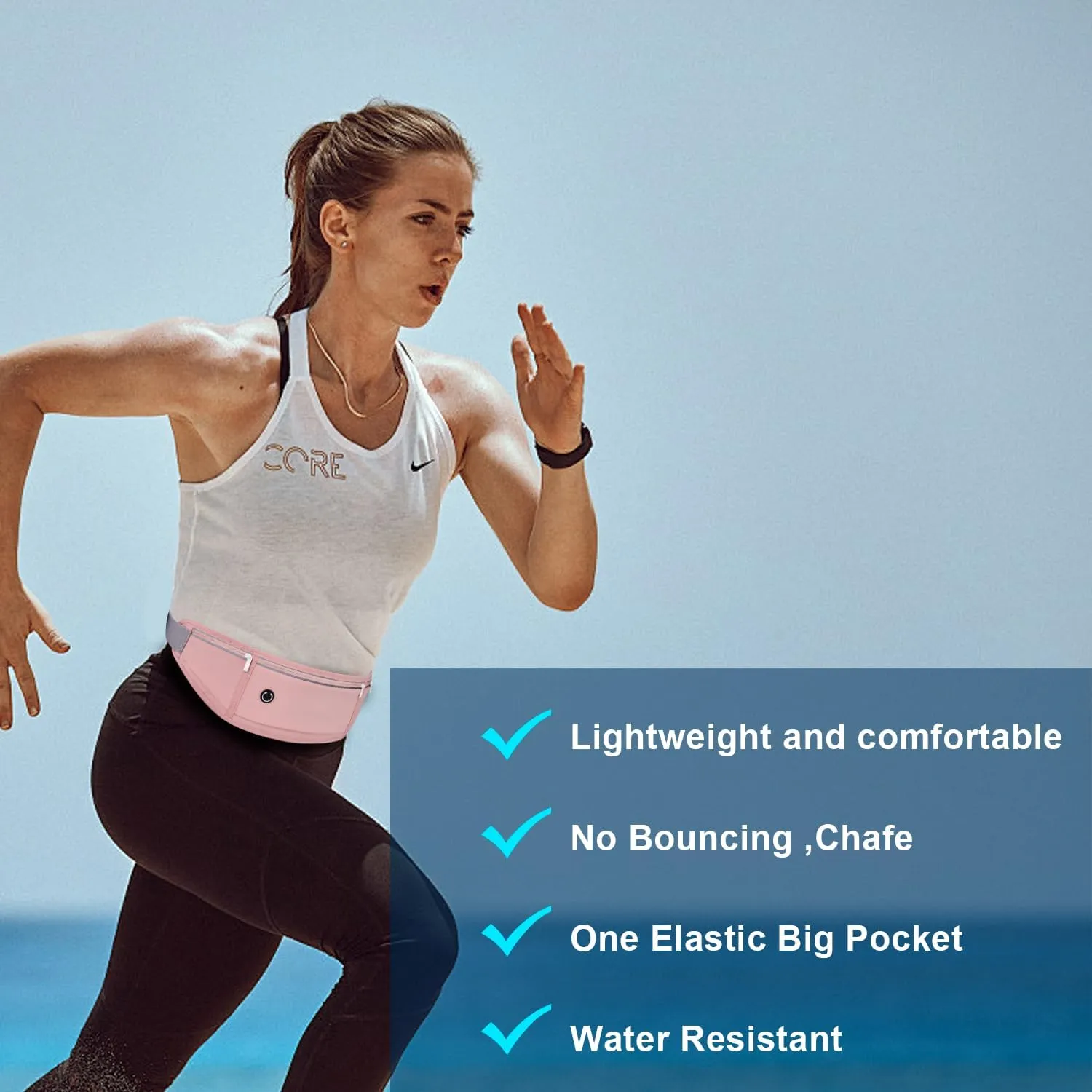 Slim Running Belt for Women Men,Runners Fanny Pack Phone Holder,Money Belt,Running Gear Accessories,with 3 Pockets.(Pink)
