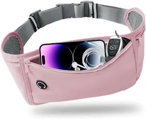 Slim Running Belt for Women Men,Runners Fanny Pack Phone Holder,Money Belt,Running Gear Accessories,with 3 Pockets.(Pink)