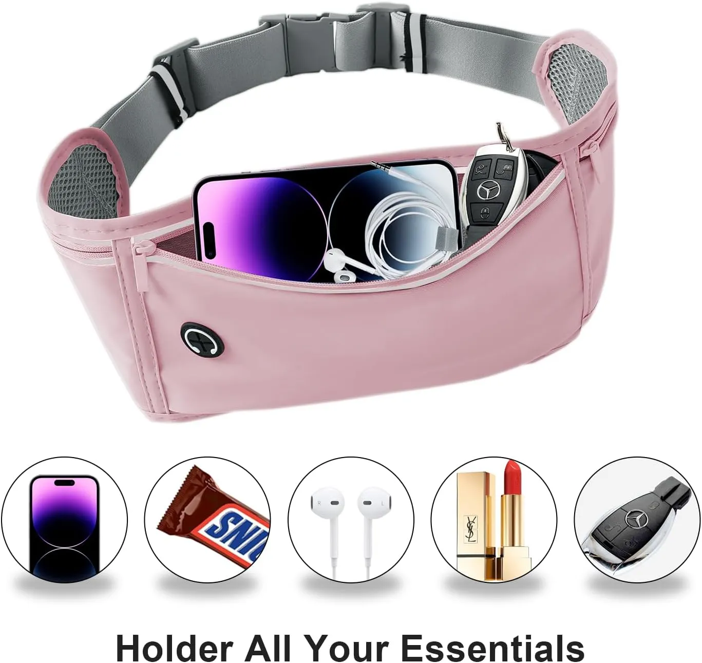 Slim Running Belt for Women Men,Runners Fanny Pack Phone Holder,Money Belt,Running Gear Accessories,with 3 Pockets.(Pink)