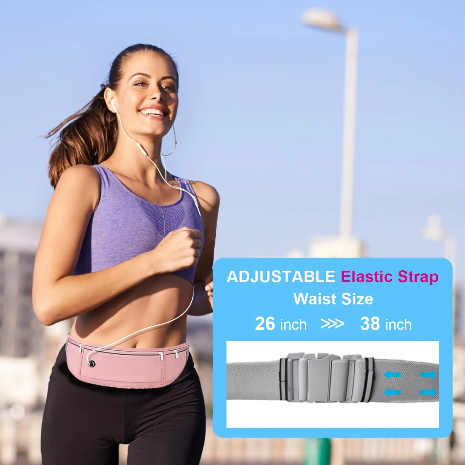 Slim Running Belt for Women Men,Runners Fanny Pack Phone Holder,Money Belt,Running Gear Accessories,with 3 Pockets.(Pink)