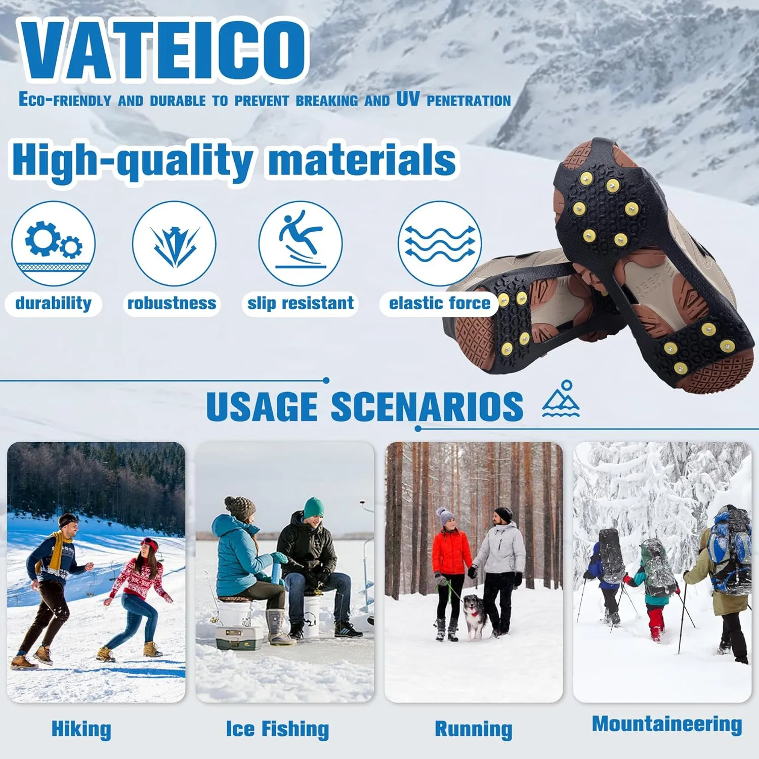 Snow Cleats for Shoes Boots Non Slip Overshoes for Walking on Snow and Ice Rubber Crampons with 10-Stud Ice Rubber Cleats Slip-on Stretch Footwear for Kid Women Men