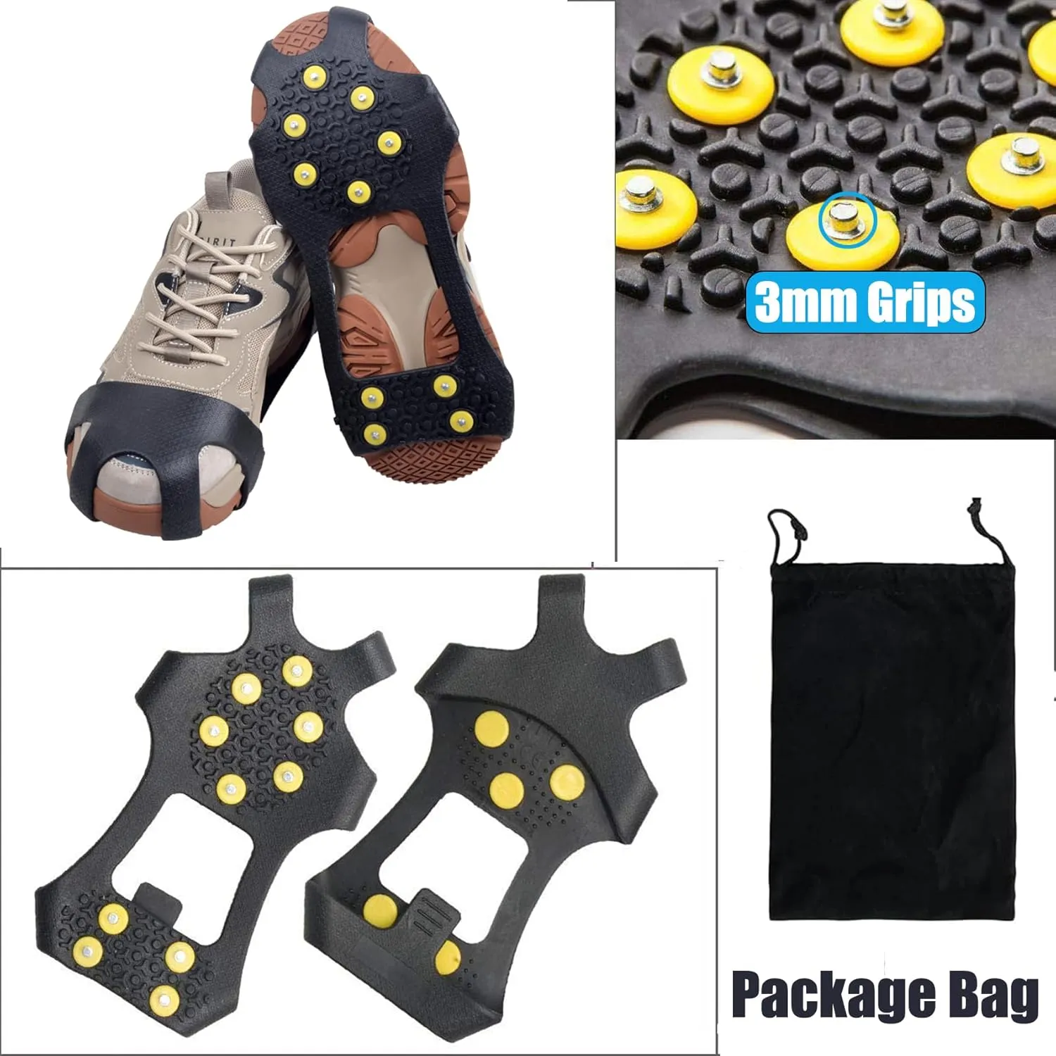 Snow Cleats for Shoes Boots Non Slip Overshoes for Walking on Snow and Ice Rubber Crampons with 10-Stud Ice Rubber Cleats Slip-on Stretch Footwear for Kid Women Men