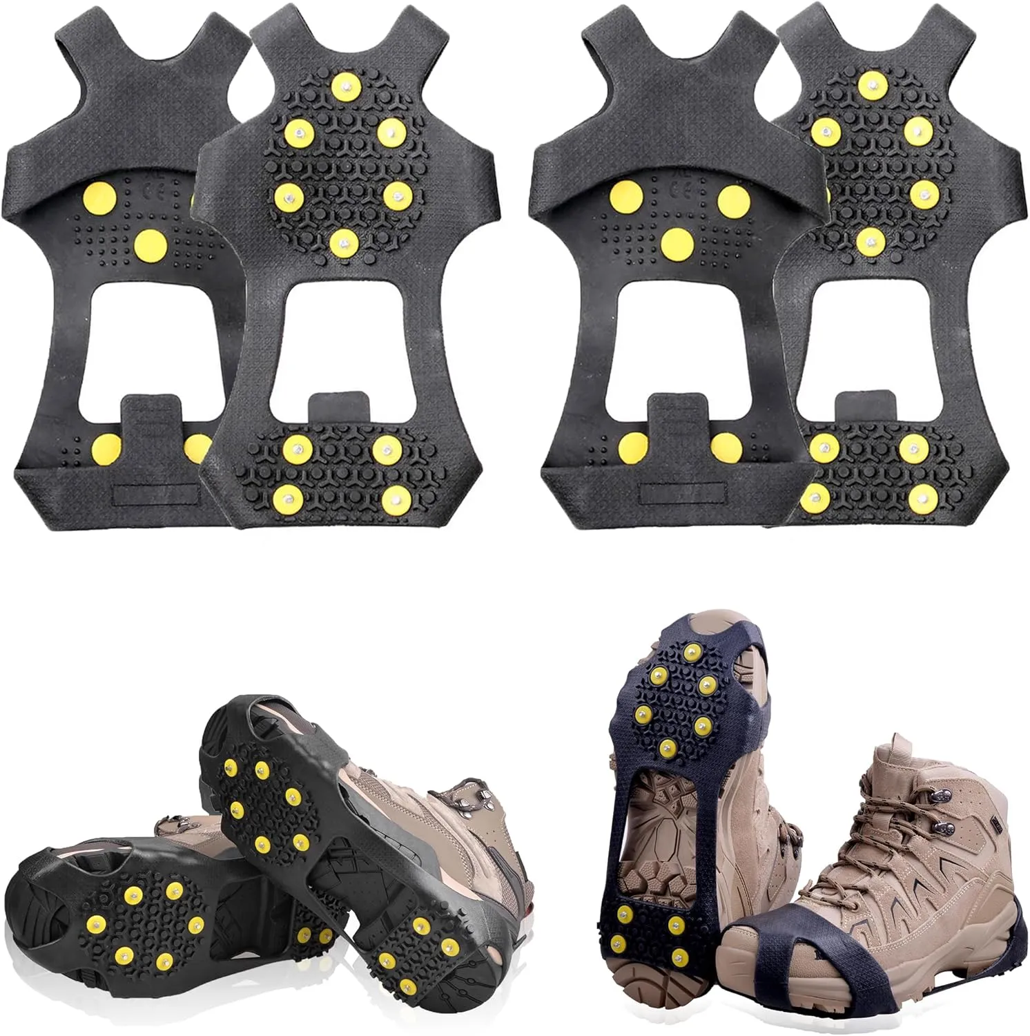 Snow Cleats for Shoes Boots Non Slip Overshoes for Walking on Snow and Ice Rubber Crampons with 10-Stud Ice Rubber Cleats Slip-on Stretch Footwear for Kid Women Men