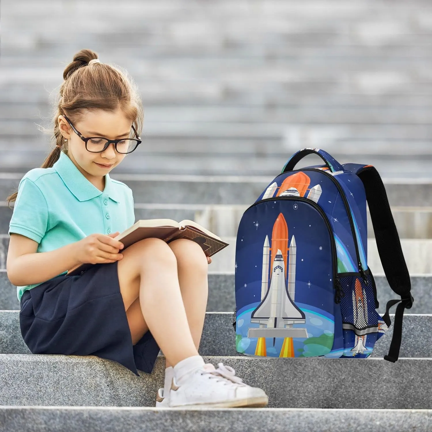 Space Rocket Launch Backpack for Girls Kids Boys School Bookbags, Student Laptop Backpack Carrying Bag Casual Lightweight Travel Sports Day Packs