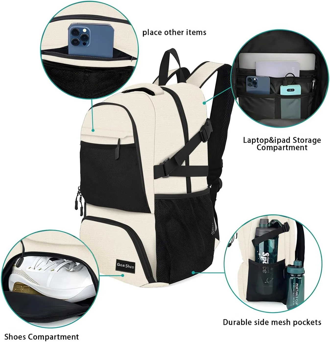 Sport Backpack - Multifunctional Sports Bag for Tennis, Badminton, Basketball etc, With shoe compartment