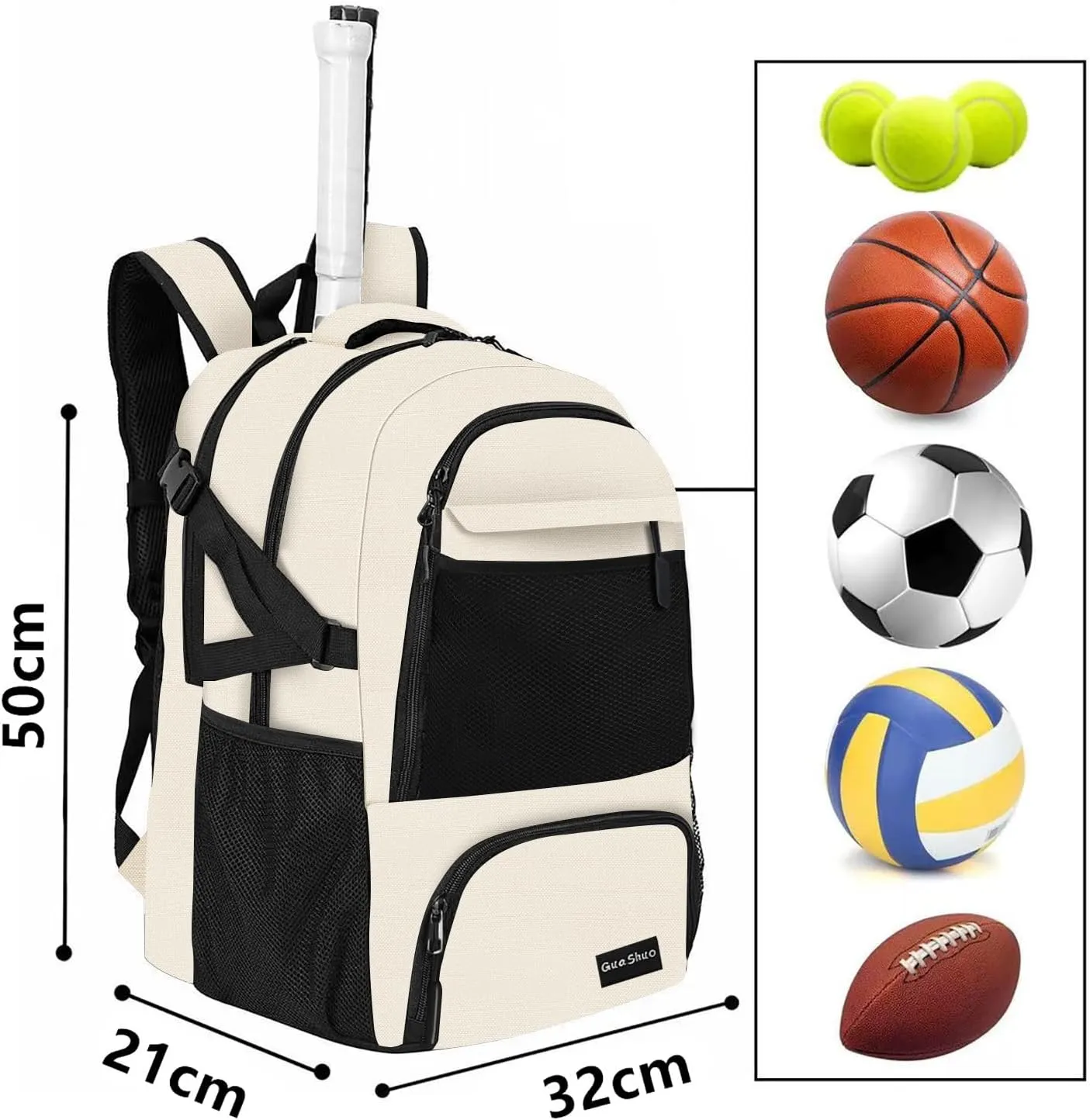 Sport Backpack - Multifunctional Sports Bag for Tennis, Badminton, Basketball etc, With shoe compartment