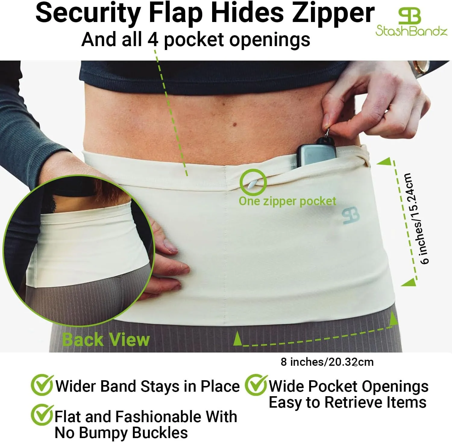 StashBandz Running Belt for Women & Men – Money Belt with 4 Large Secure Pockets (1 Zippered) | Fanny Pack & Phone Holder for Running, Travel, Hiking, and Workouts
