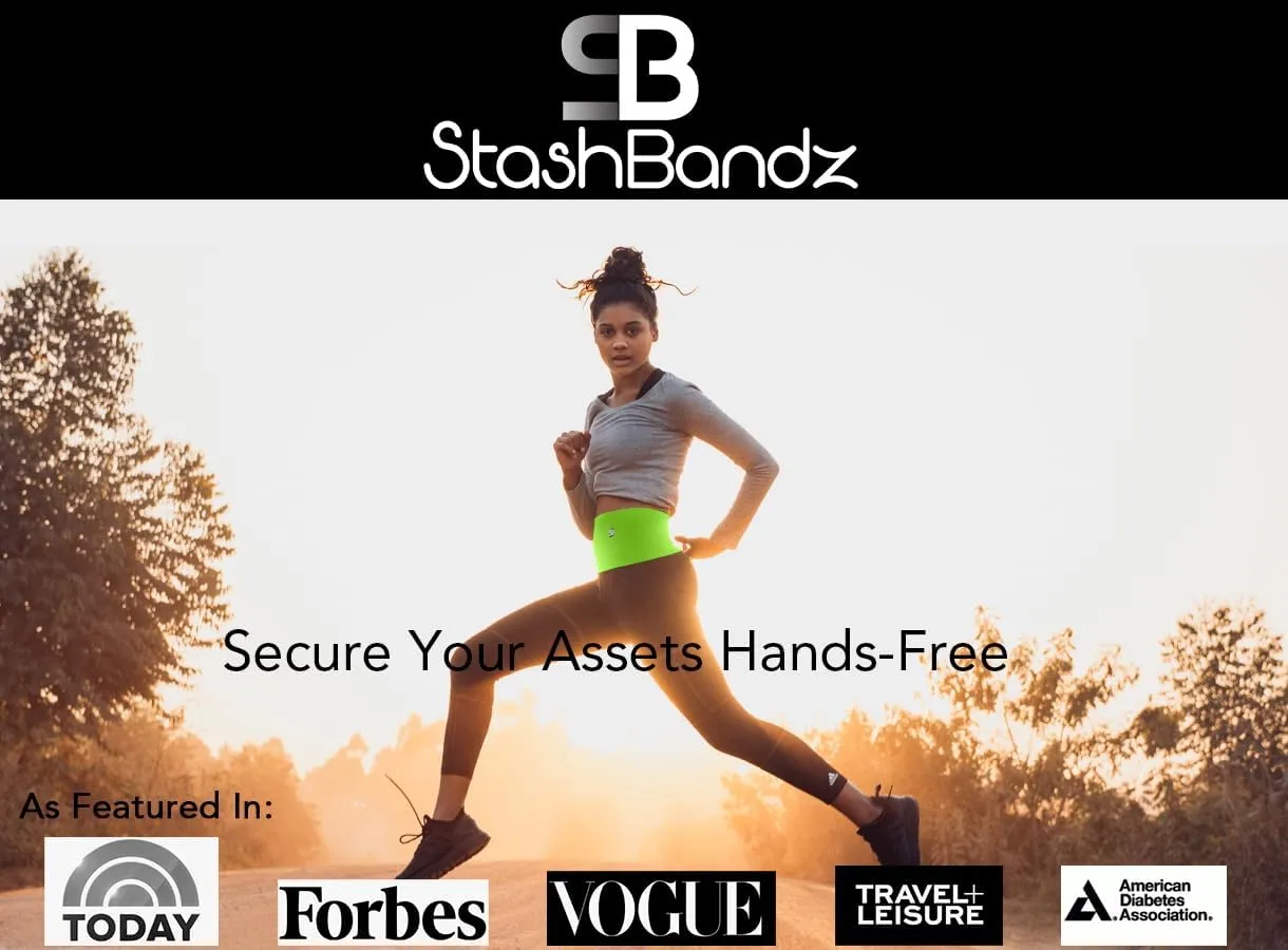 StashBandz Running Belt for Women & Men – Money Belt with 4 Large Secure Pockets (1 Zippered) | Fanny Pack & Phone Holder for Running, Travel, Hiking, and Workouts