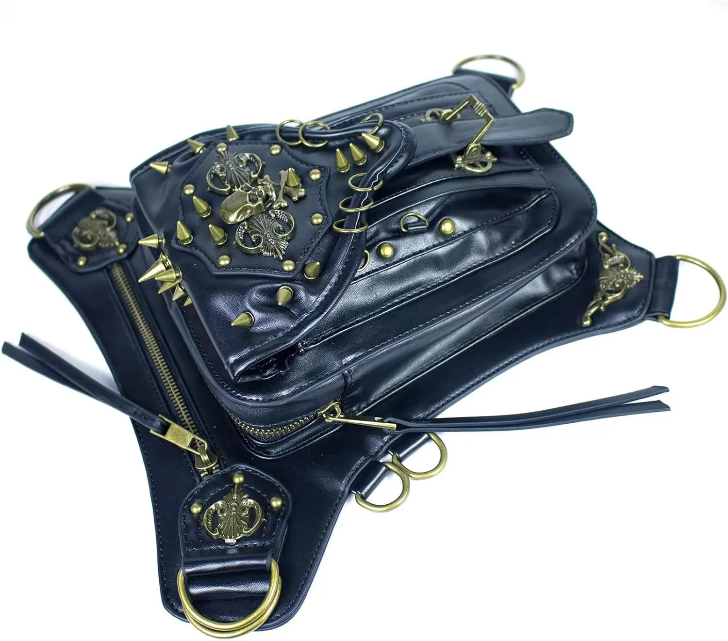 Steampunk Waist Bag Fanny Pack Thigh Holster Purse Gothic Leather Shoulder Crossbody Hiking Chain Messenger Bag