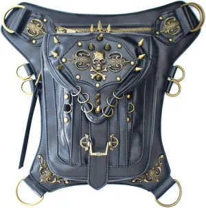 Steampunk Waist Bag Fanny Pack Thigh Holster Purse Gothic Leather Shoulder Crossbody Hiking Chain Messenger Bag