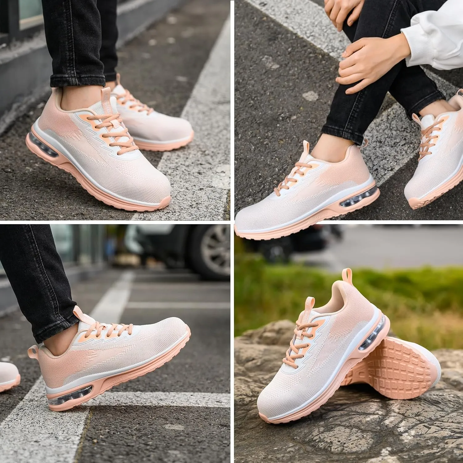 Steel Toe Shoes for Women Lightweight Breathable Safety Work Sneakers Non Slip Puncture Proof Utility Slip On Footwear for Industrial Construction