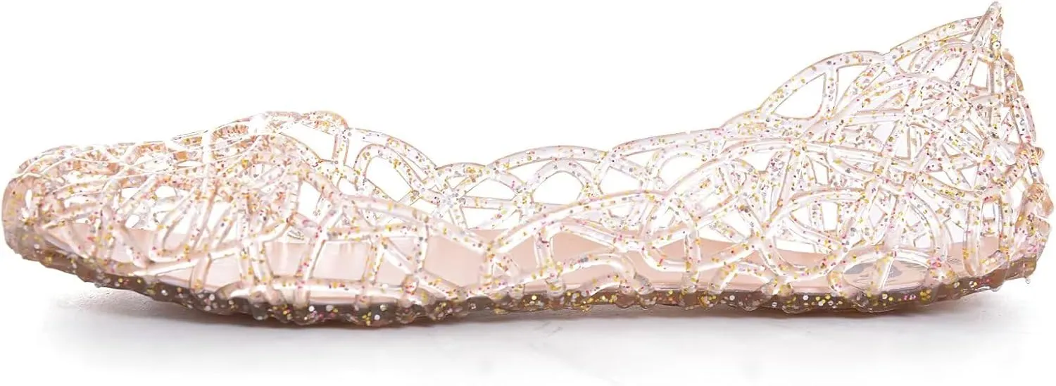 Stunner Women's Beach Jelly Shoes Slip On Crystal Summer Soft Hollow Ballet Flats