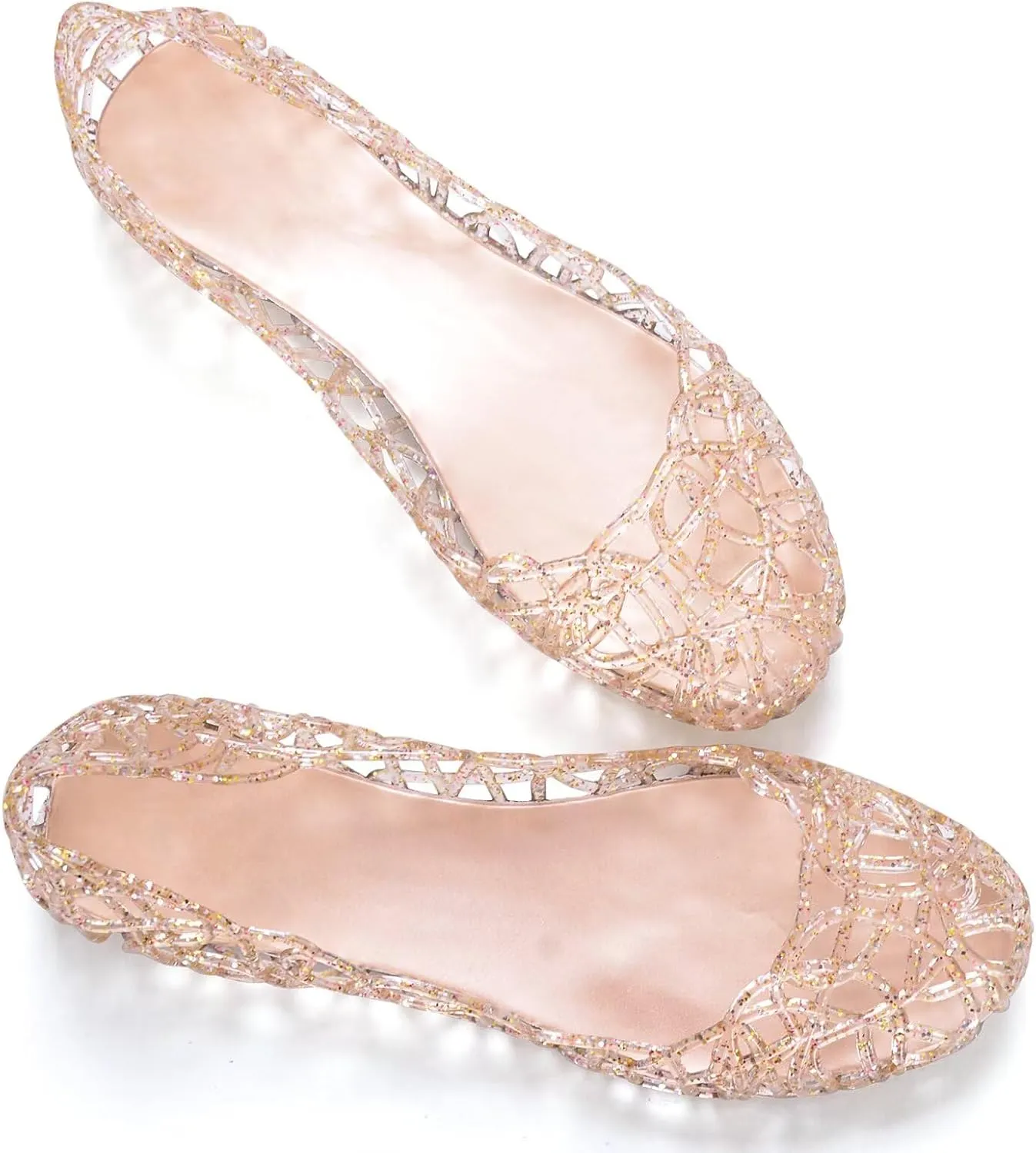 Stunner Women's Beach Jelly Shoes Slip On Crystal Summer Soft Hollow Ballet Flats