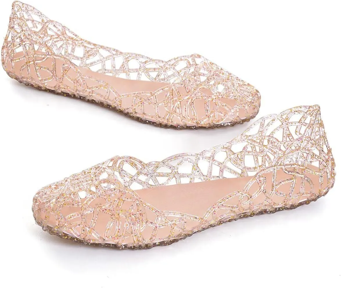 Stunner Women's Beach Jelly Shoes Slip On Crystal Summer Soft Hollow Ballet Flats