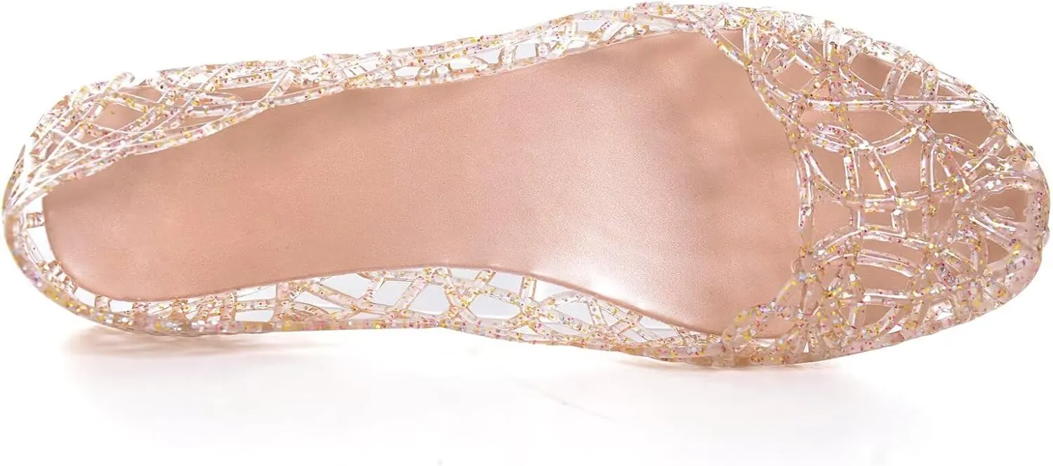 Stunner Women's Beach Jelly Shoes Slip On Crystal Summer Soft Hollow Ballet Flats
