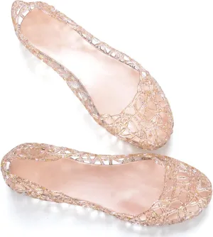 Stunner Women's Beach Jelly Shoes Slip On Crystal Summer Soft Hollow Ballet Flats