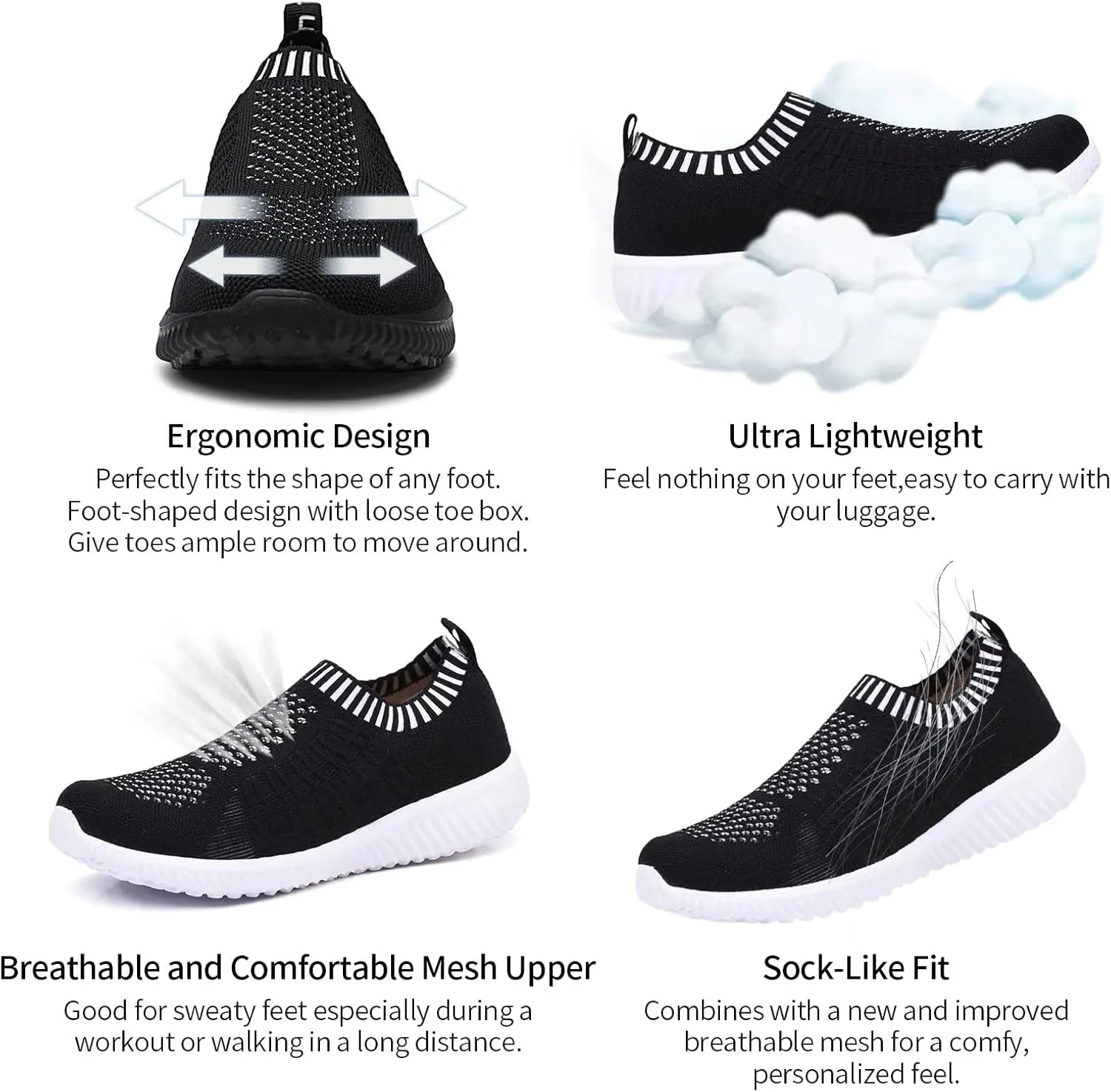TIOSEBON Women's Athletic Walking Shoes Slip On Casual Mesh-Comfortable Tennis Workout Sneakers