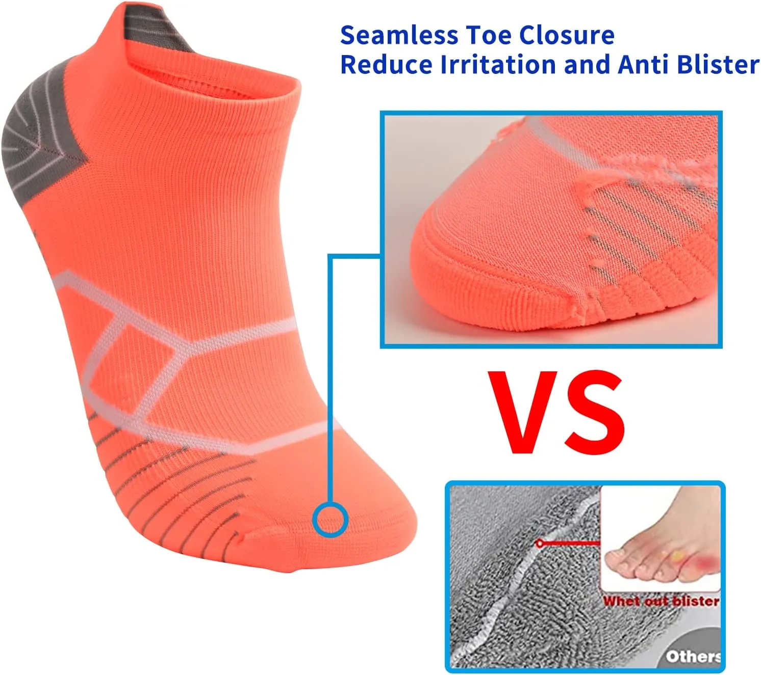 Toes&Feet Men's and Women's Cushioned Anti Blister Odor Controll Seamless Low-Cut/Quarter Compression Running Cycling Socks