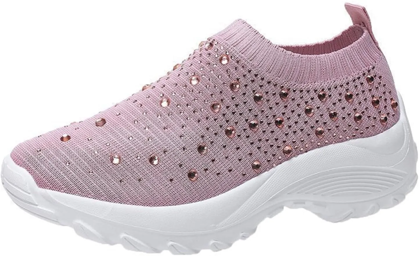 Tokouk Women's Rhinestones Glitter Knitted Mesh Orthopedic Sock Sneakers,Comfortable Breathable Slip On Arch Support Walking Shoes Ultra-Light Non-Slip Loafers.