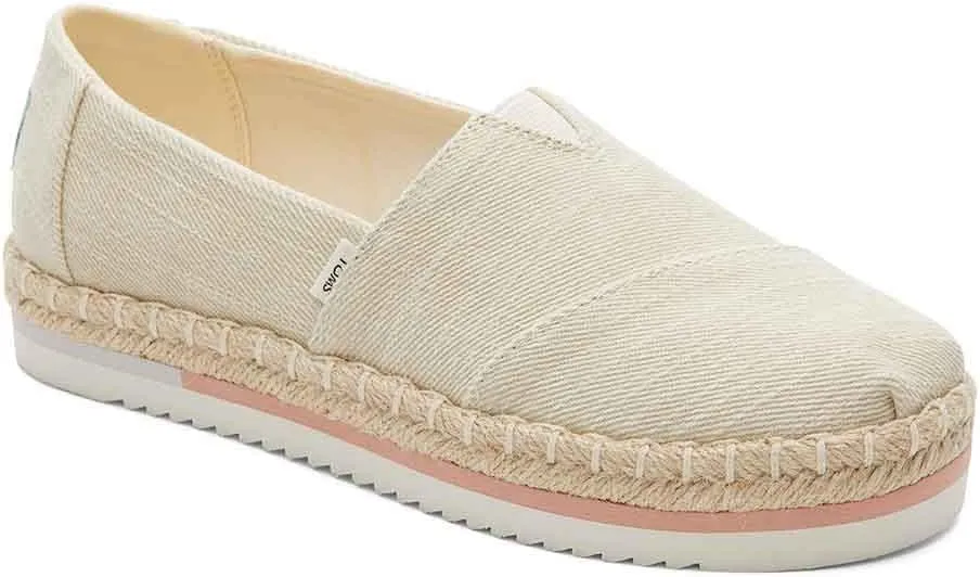 TOMS Womens Alpargata Platform Rope Slip On Flats Casual - Beige