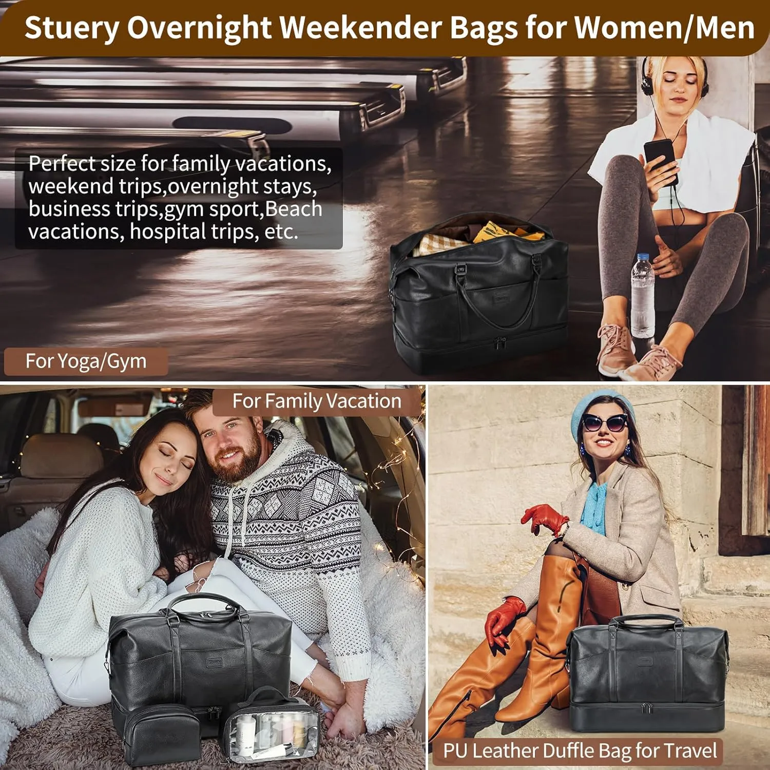Travel Bag for Women: 21" Large Weekender Bags for Women with Shoe Compartment & Toiletry Bags, 3PCS Overnight Duffel Tote for Carry on Weekend Travel Business Trip Airplane Traveling, Gym