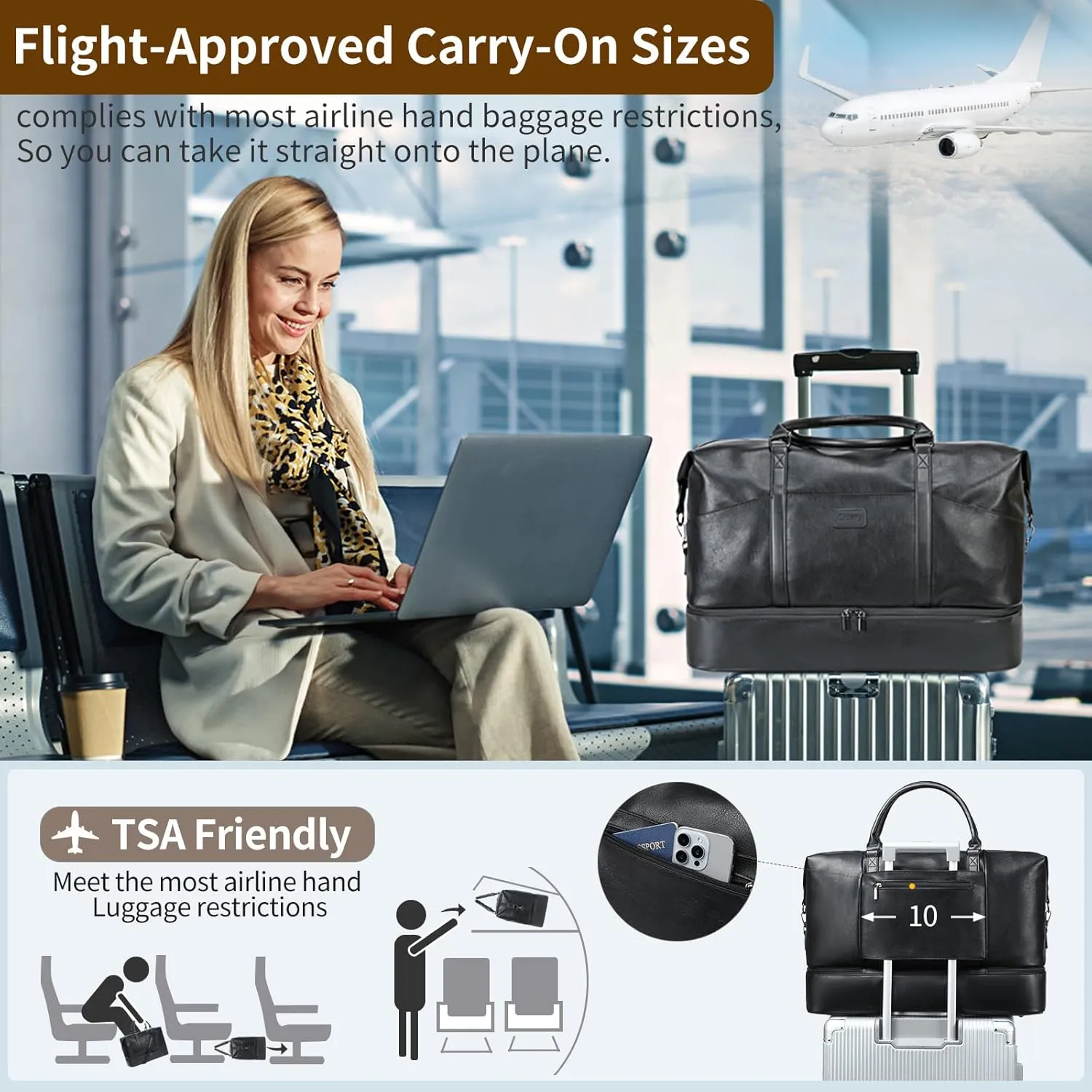 Travel Bag for Women: 21" Large Weekender Bags for Women with Shoe Compartment & Toiletry Bags, 3PCS Overnight Duffel Tote for Carry on Weekend Travel Business Trip Airplane Traveling, Gym