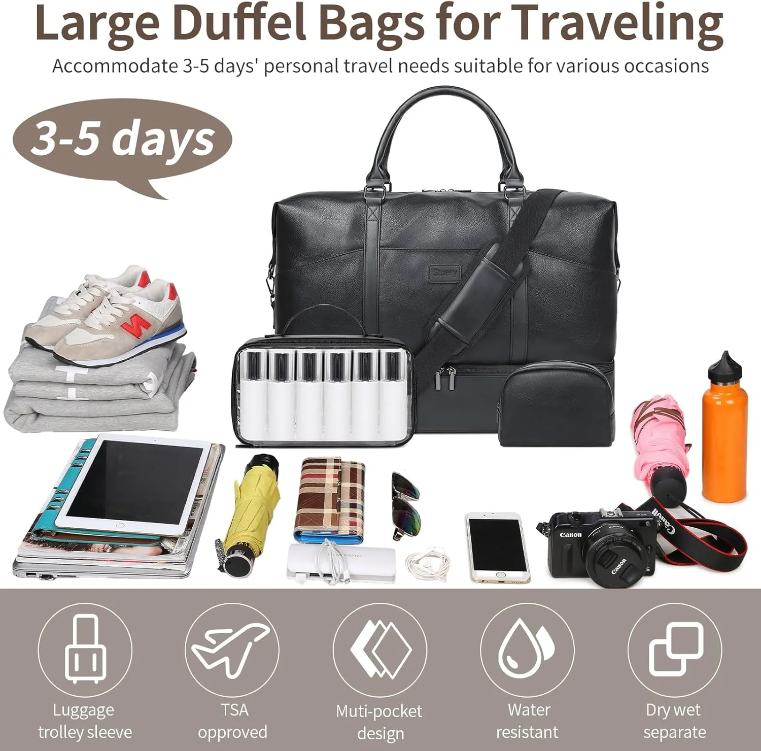 Travel Bag for Women: 21" Large Weekender Bags for Women with Shoe Compartment & Toiletry Bags, 3PCS Overnight Duffel Tote for Carry on Weekend Travel Business Trip Airplane Traveling, Gym