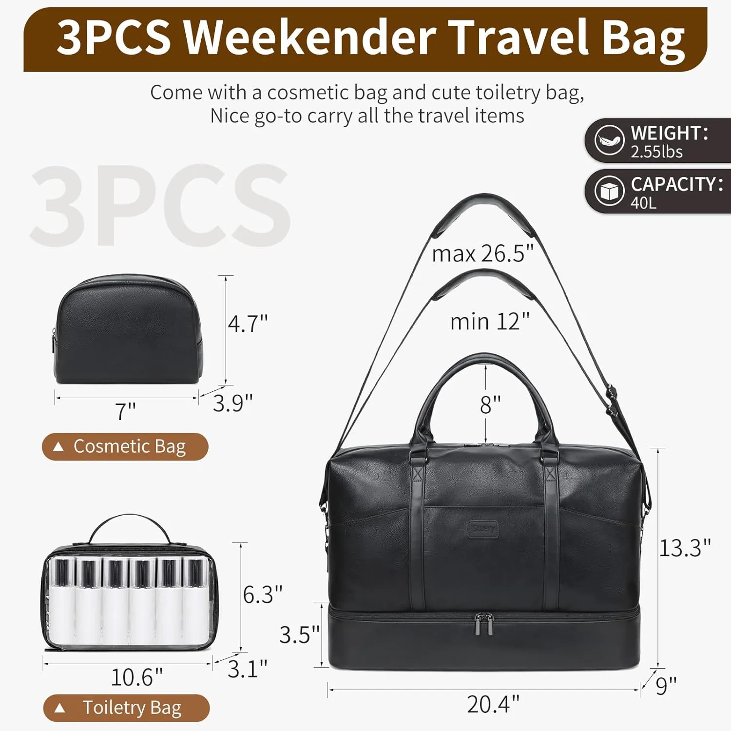 Travel Bag for Women: 21" Large Weekender Bags for Women with Shoe Compartment & Toiletry Bags, 3PCS Overnight Duffel Tote for Carry on Weekend Travel Business Trip Airplane Traveling, Gym