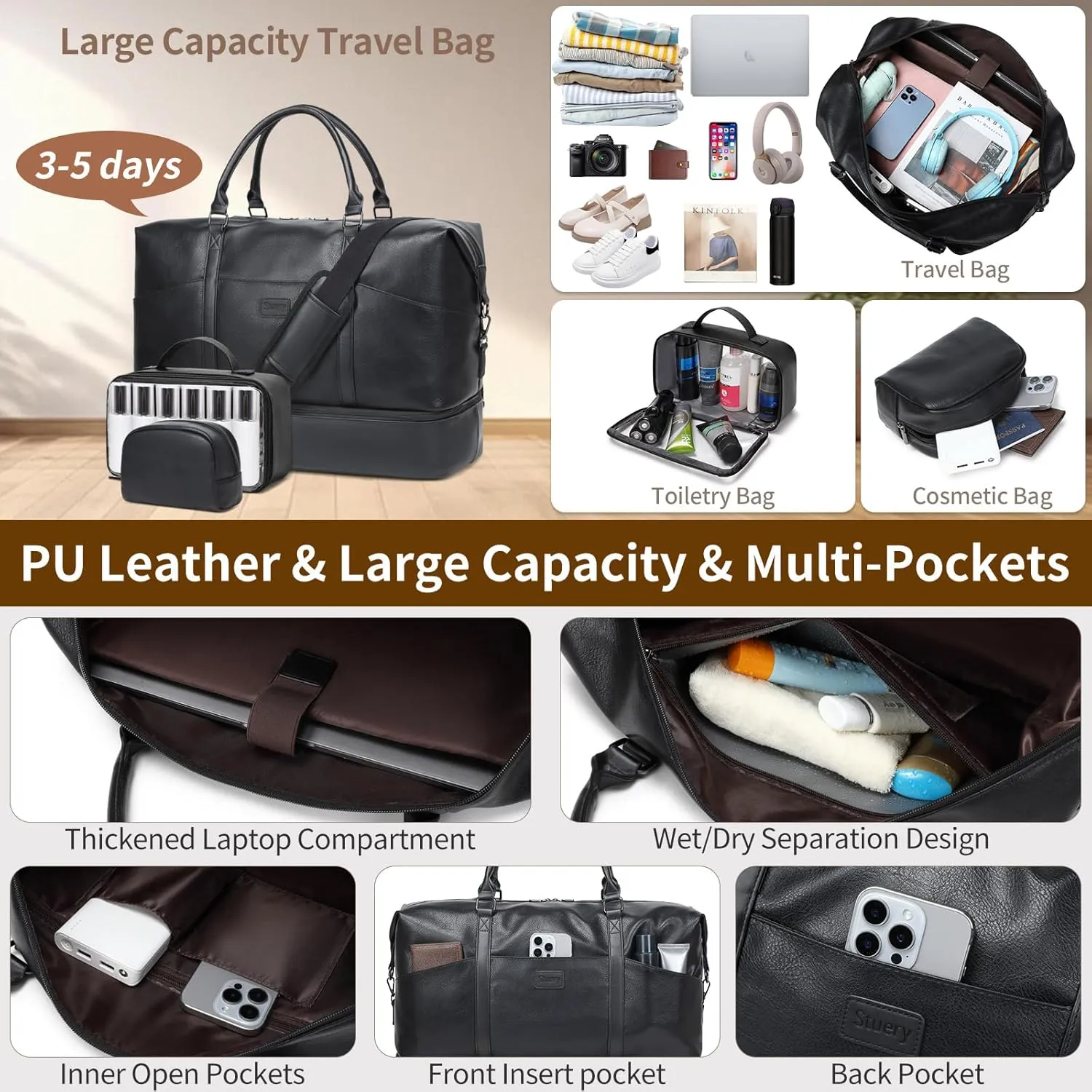 Travel Bag for Women: 21" Large Weekender Bags for Women with Shoe Compartment & Toiletry Bags, 3PCS Overnight Duffel Tote for Carry on Weekend Travel Business Trip Airplane Traveling, Gym