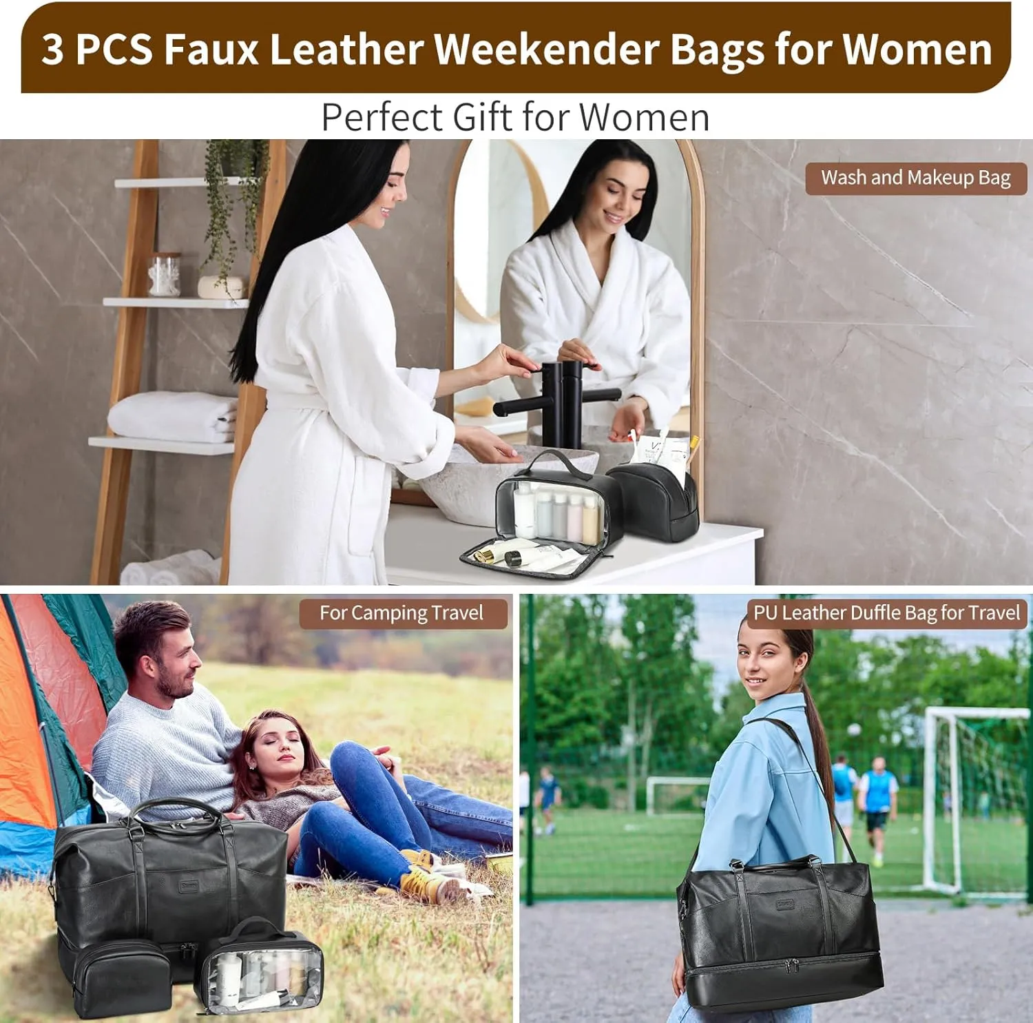 Travel Bag for Women: 21" Large Weekender Bags for Women with Shoe Compartment & Toiletry Bags, 3PCS Overnight Duffel Tote for Carry on Weekend Travel Business Trip Airplane Traveling, Gym