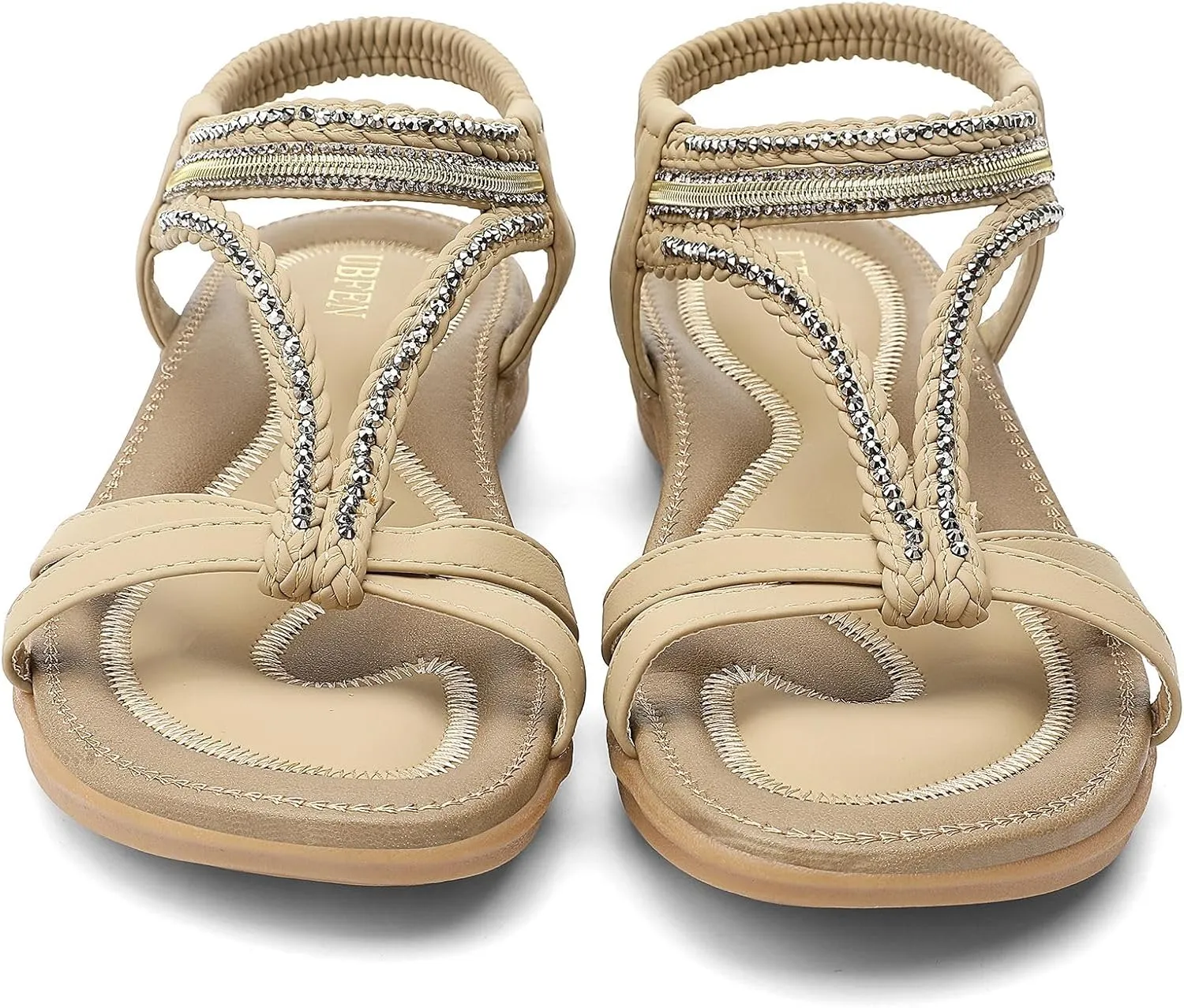 UBFEN Womens Bohemian Flat Sandals With Back Strap Summer Beach Comfortable Bling