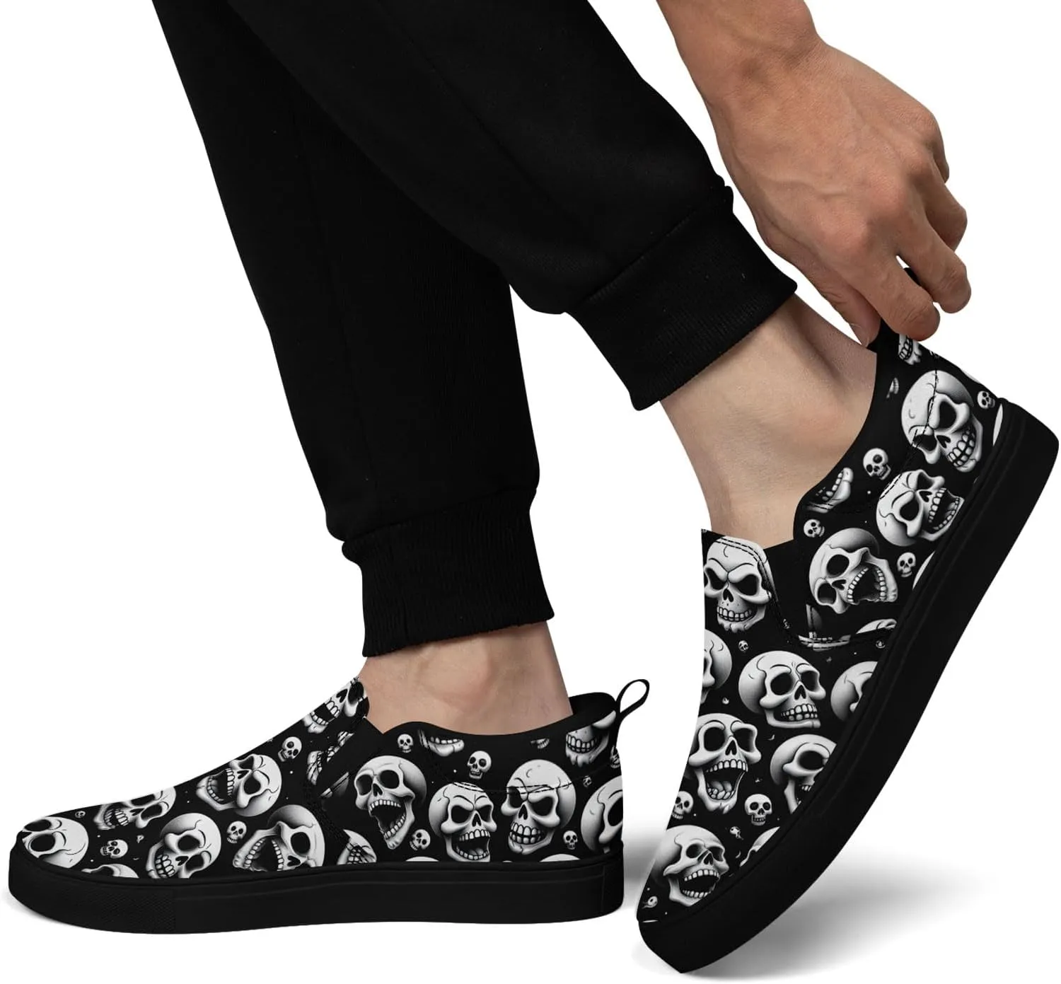 Unisex Skull Slip on Shoes Canvas Sneakers Low Top Casual Shoes Comfortable Non Slip Loafers