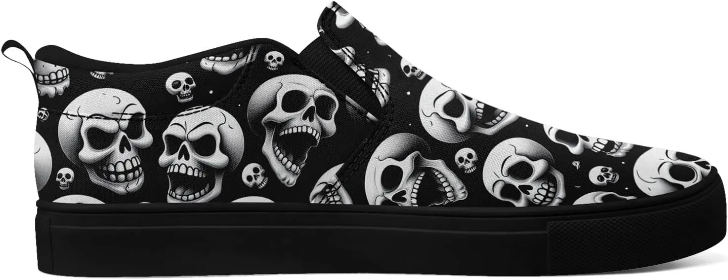 Unisex Skull Slip on Shoes Canvas Sneakers Low Top Casual Shoes Comfortable Non Slip Loafers