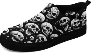 Unisex Skull Slip on Shoes Canvas Sneakers Low Top Casual Shoes Comfortable Non Slip Loafers
