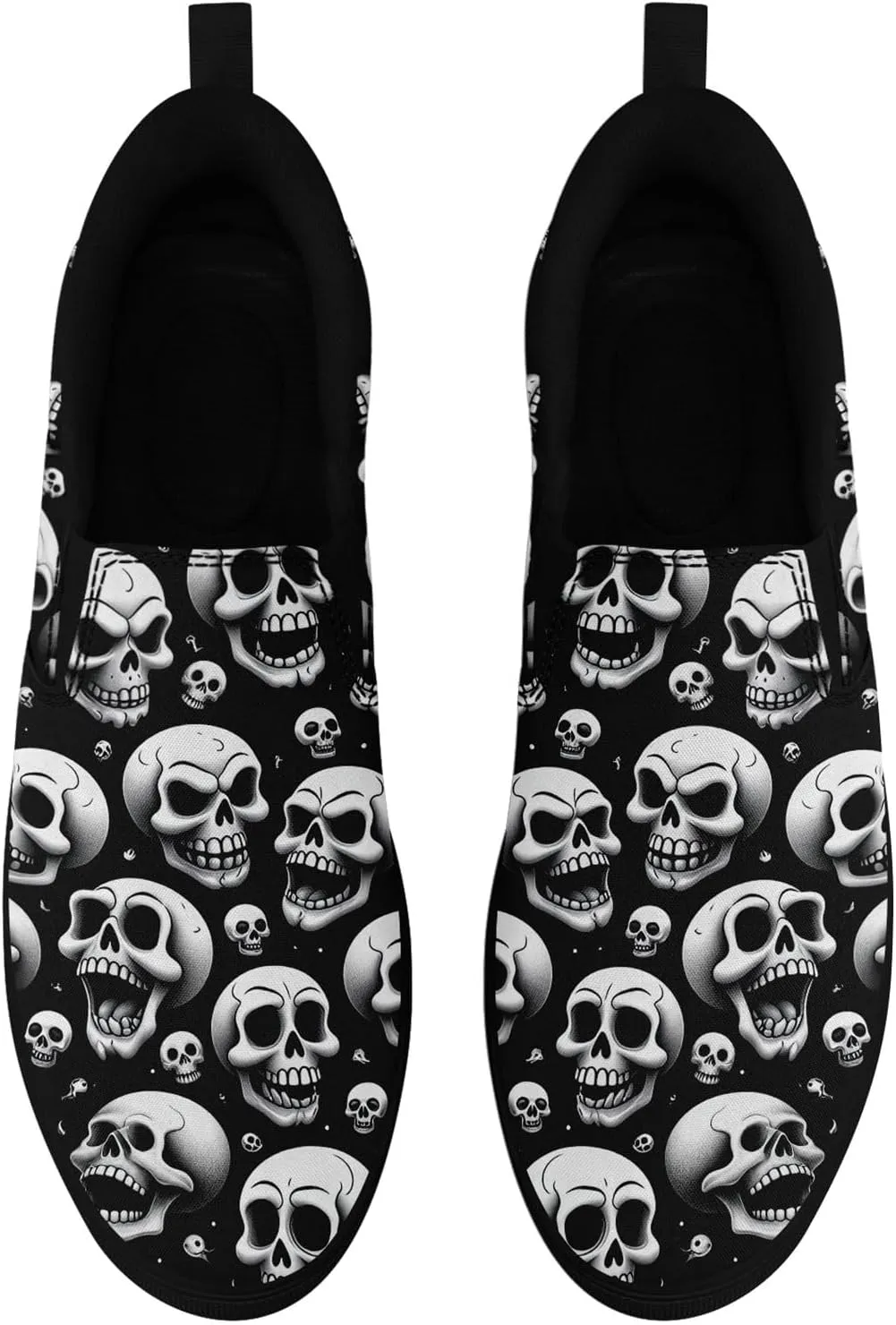 Unisex Skull Slip on Shoes Canvas Sneakers Low Top Casual Shoes Comfortable Non Slip Loafers