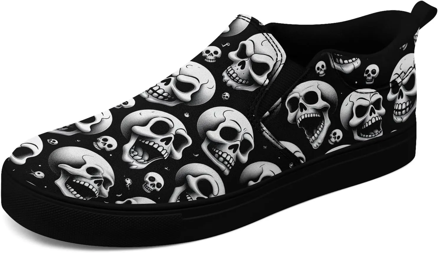 Unisex Skull Slip on Shoes Canvas Sneakers Low Top Casual Shoes Comfortable Non Slip Loafers