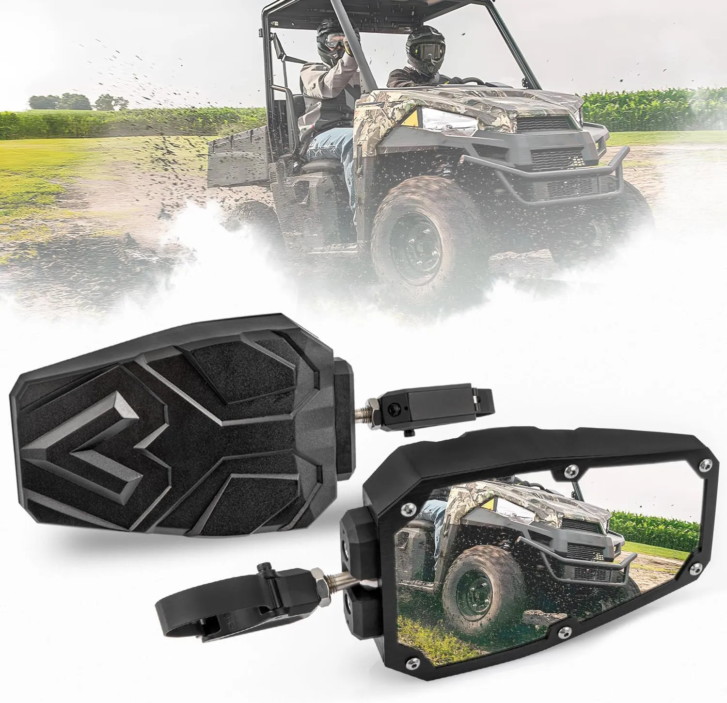 Universal UTV Side Mirrors Side View UTV Mirrors Fit for 1.5-2 Inch Round Roll Cage Side by Side Compatible with Polaris RZR 900 1000 Rhino Kawasaki Teryx Mule YXZ Pioneer Gator Can-Am X3