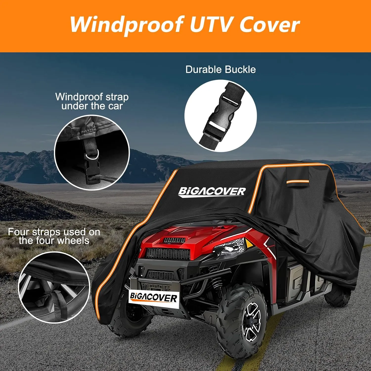 UTV Cover 4 Seater for Polaris Ranger Crew XP 1000 900 570 800 General RZR Talon Teryx 4-Door with Reflective Strips Heavy-Duty Windproof All Weather Waterproof Side by Side Covers 4-6 Seater