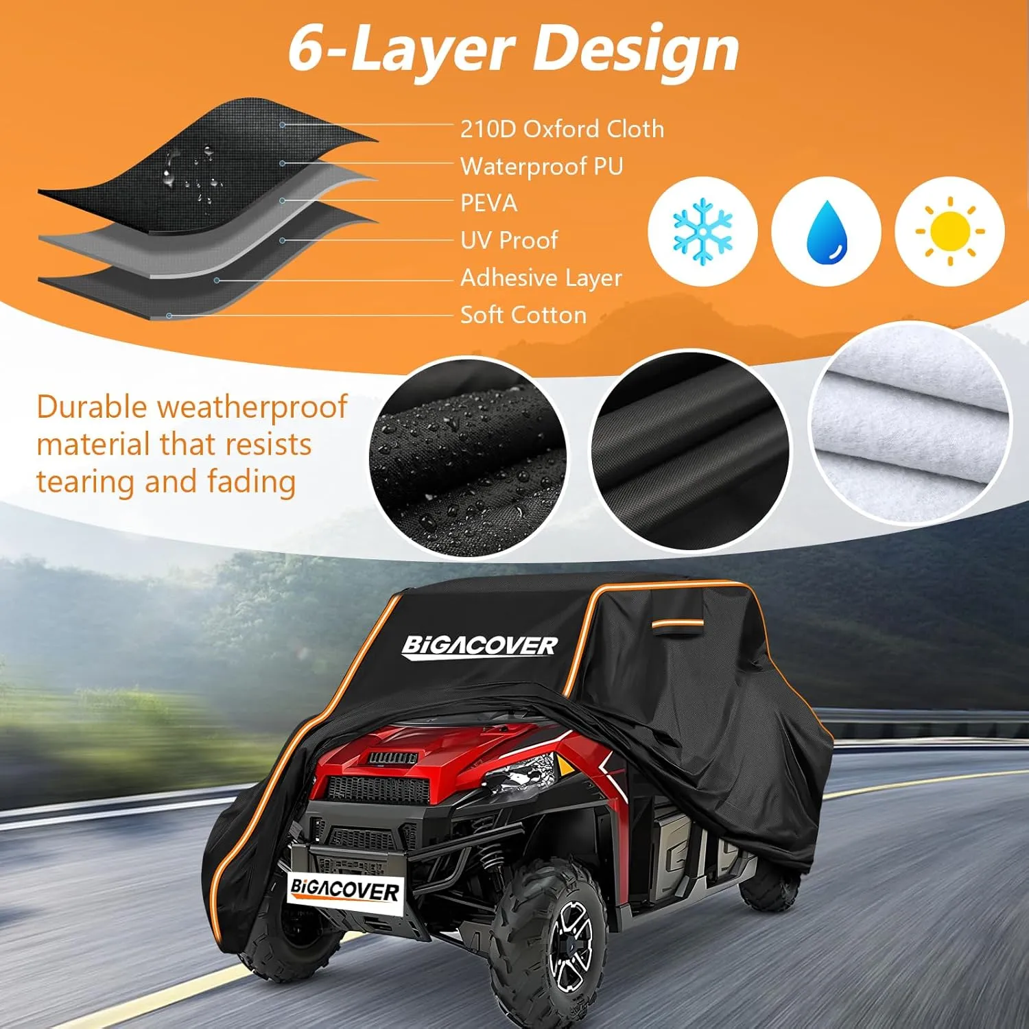 UTV Cover 4 Seater for Polaris Ranger Crew XP 1000 900 570 800 General RZR Talon Teryx 4-Door with Reflective Strips Heavy-Duty Windproof All Weather Waterproof Side by Side Covers 4-6 Seater