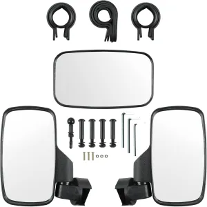 UTV Mirrors, Adjustable Side & Center Mirror Set, Fit for Polaris Ranger/RZR, Yamaha Rhino, Honda Pioneer Talon, Kawasaki & More, Universal Mount, Plastic & Glass Material