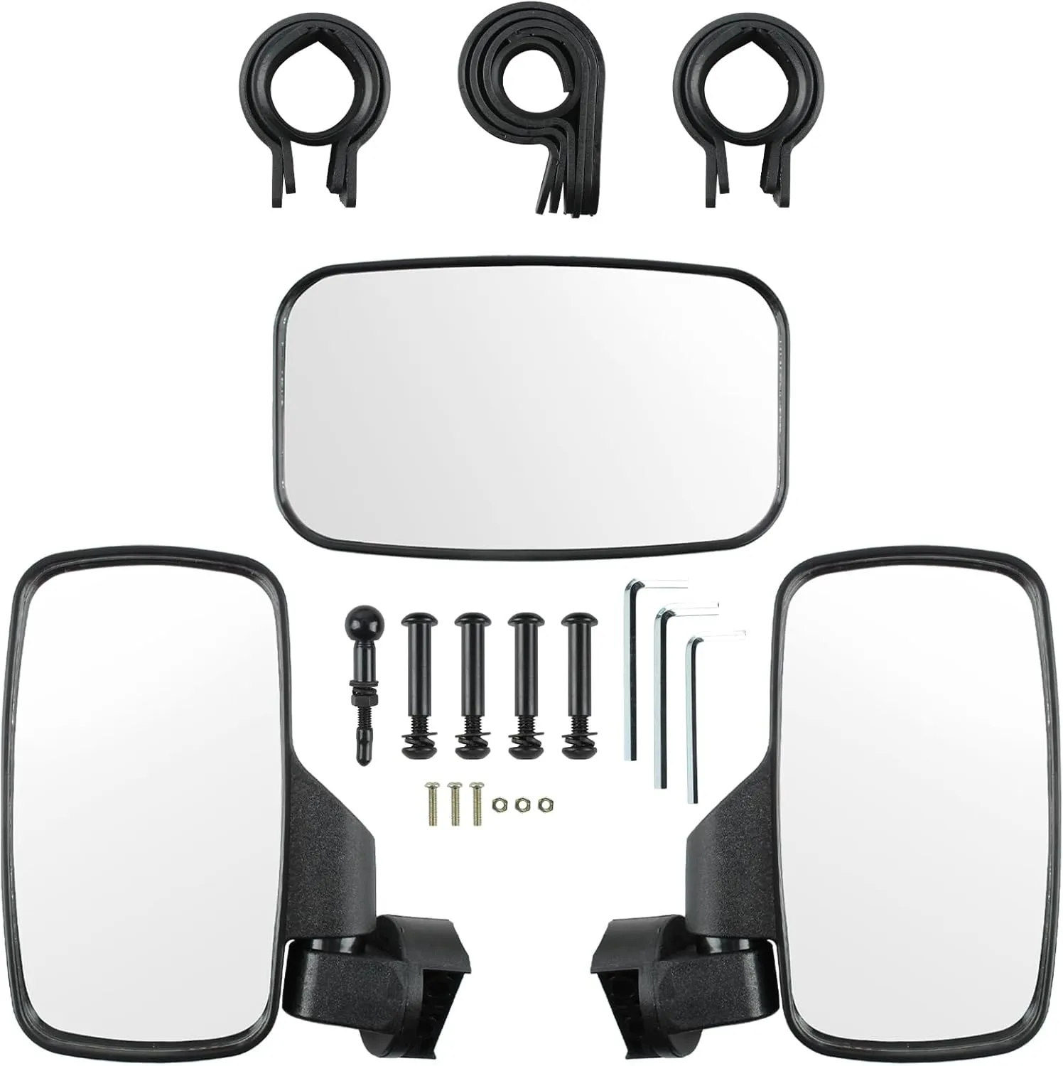 UTV Mirrors, Adjustable Side & Center Mirror Set, Fit for Polaris Ranger/RZR, Yamaha Rhino, Honda Pioneer Talon, Kawasaki & More, Universal Mount, Plastic & Glass Material