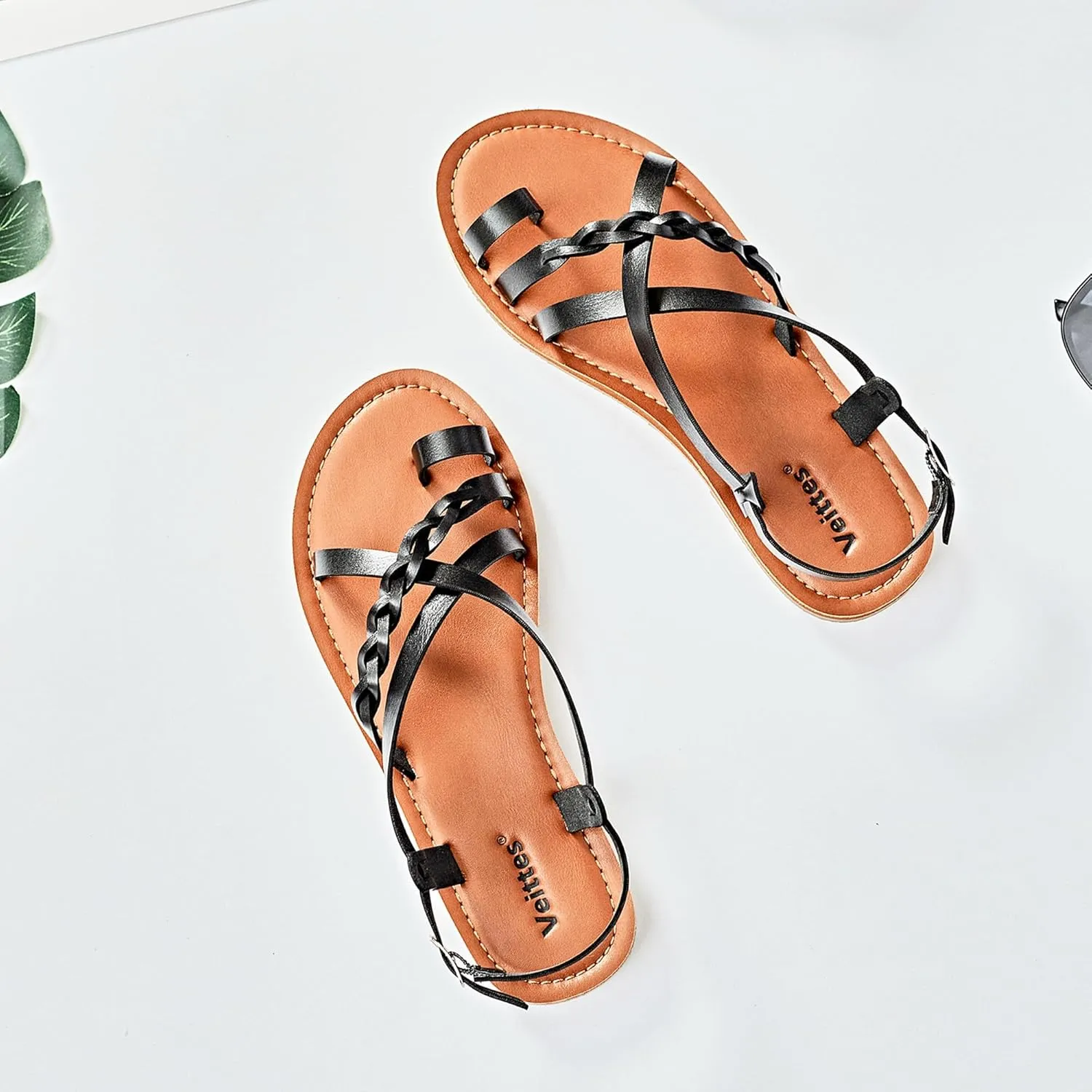 Veittes Women's Flat Sandals - Casual Cute Criss Cross Strappy Flat Summer Shoes.