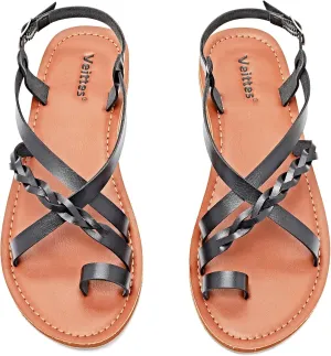Veittes Women's Flat Sandals - Casual Cute Criss Cross Strappy Flat Summer Shoes.